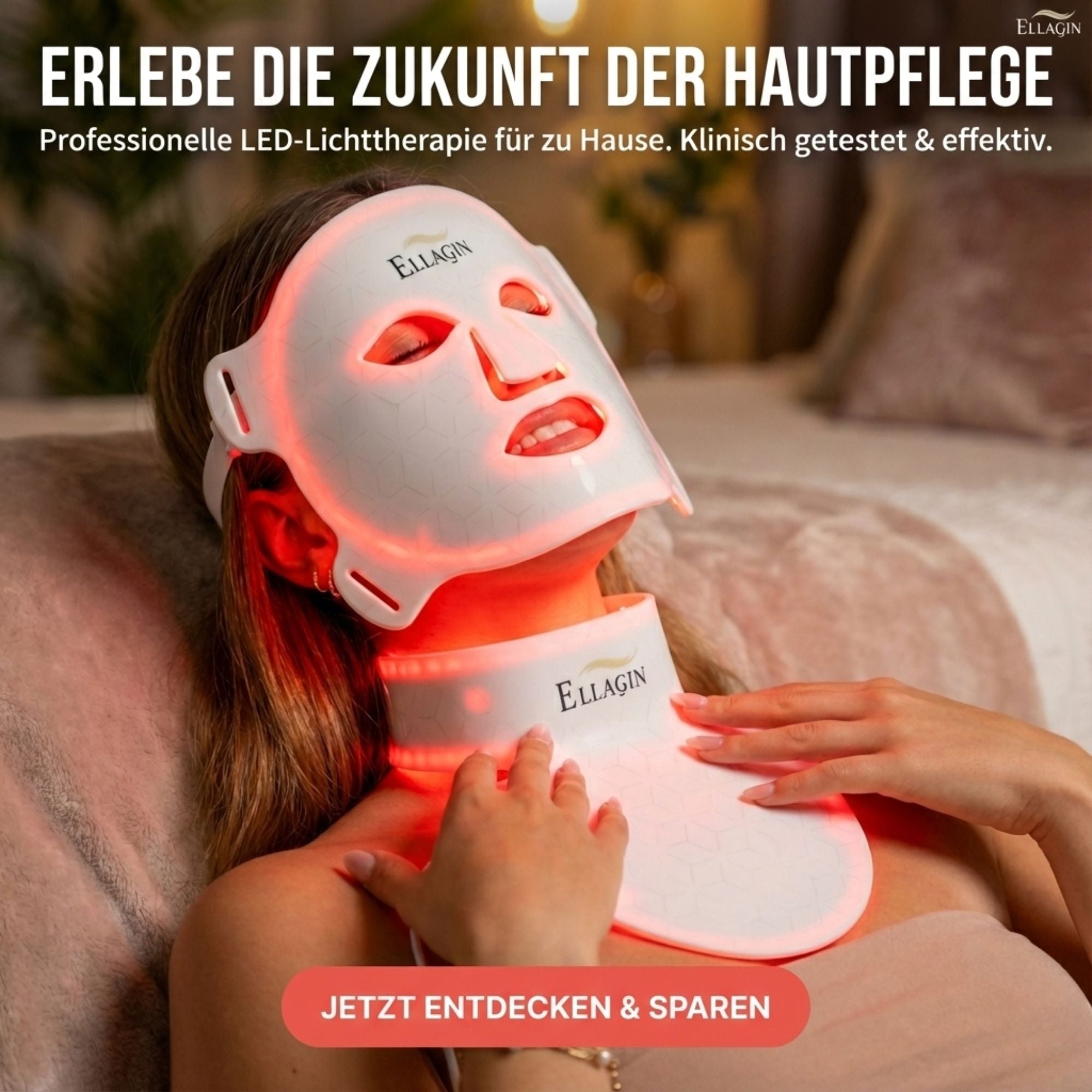 Ellagin Medizinische LED-Gesichts-,Hals und Dekolletémaske Professionelle LED-Lichttherapie