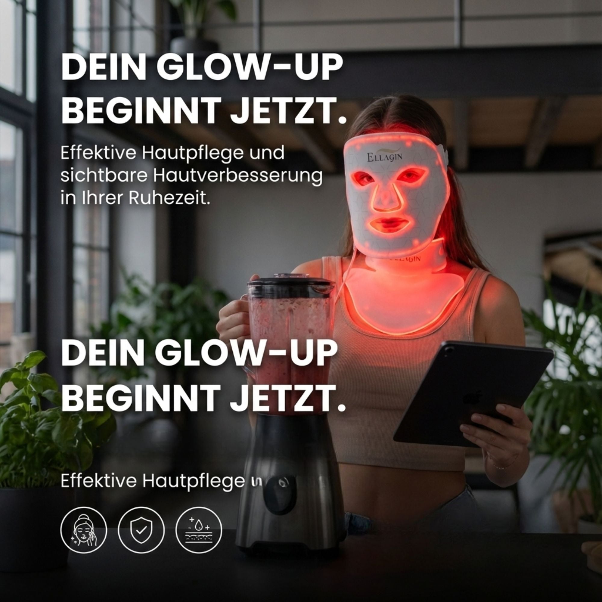 Ellagin Medizinische LED-Gesichts-,Hals und Dekolletémaske Professionelle LED-Lichttherapie